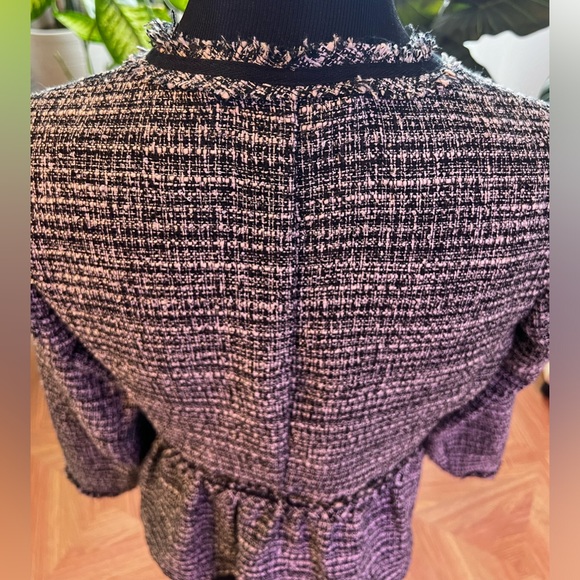 Zara Tweed Blazer, Buttonless, Black Piping, Small - Picture 10 of 12